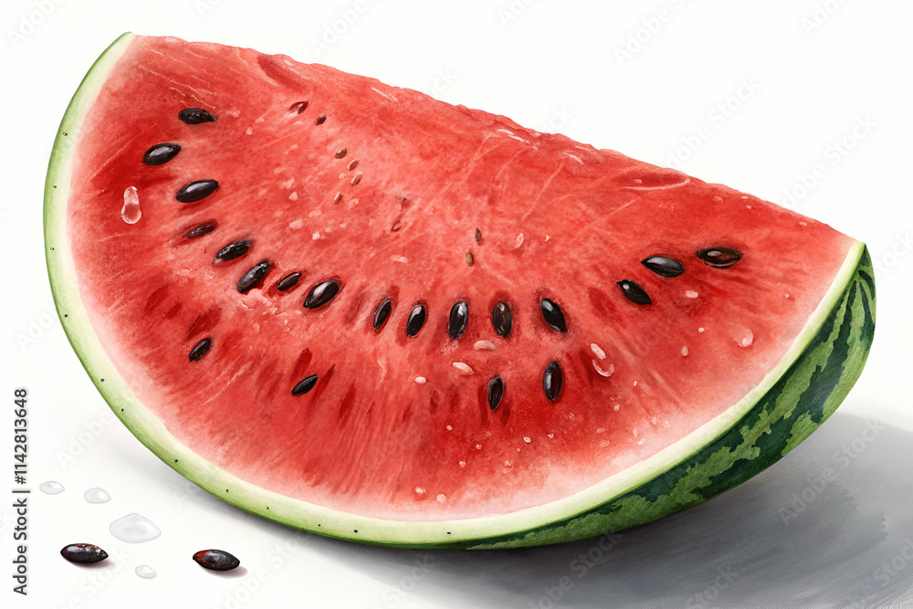 A vibrant slice of watermelon showcasing its juicy red flesh and dark seeds, perfect for summer refreshment. A vibrant slice of watermelon showcasing its juicy red flesh and dark seeds, perfect for summer refreshment.