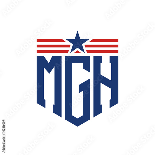 Patriotic MGH Logo with Star and American Flag Straps. Letter MGH Logo with USA Flag photo