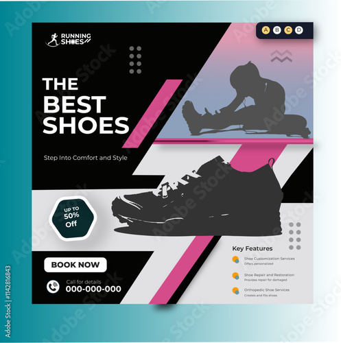 Running shoe product social media post banner template design