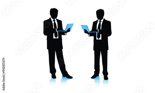 Businessman Character Model Vector of men and a woman, standing business people, Office man and woman, black and white background, logo, icon. businessmen Front side, back view animated character.