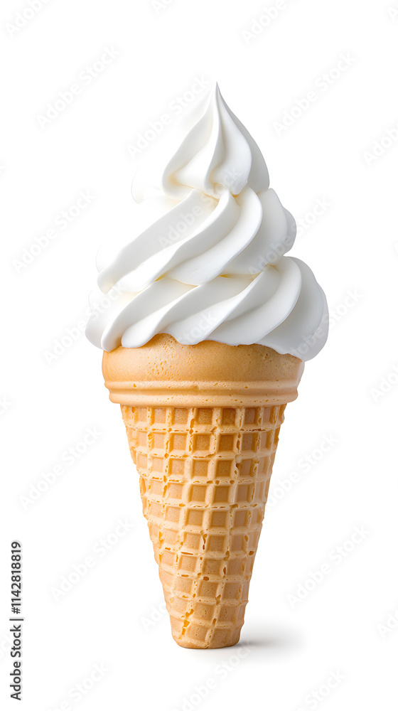Vanilla ice cream in a waffle cone isolated on white background Vanilla ice cream in a waffle cone isolated on white background
