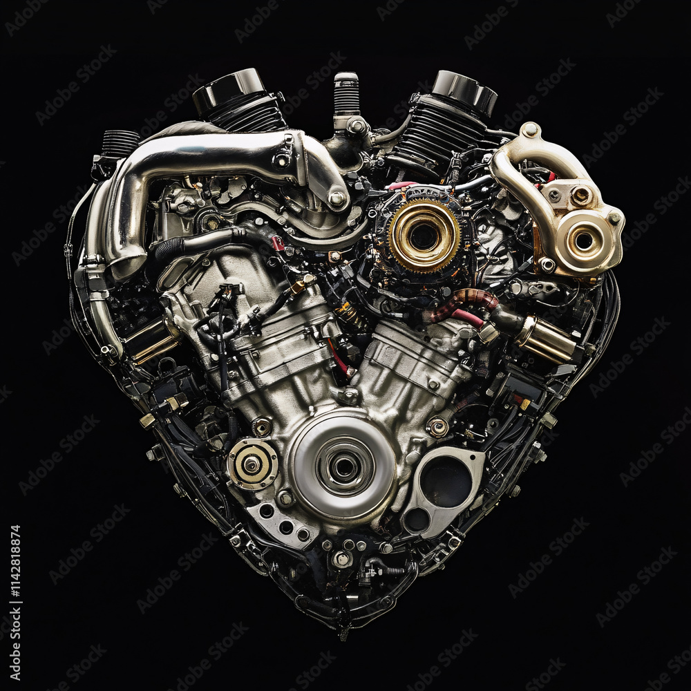 Mechanical heart made of intricate gears, pipes, and metal components, featuring industrial steampunk design, futuristic concept art, and detailed machinery symbolizing innovation and technology. Mechanical heart made of intricate gears, pipes, and metal components, featuring industrial steampunk design, futuristic concept art, and detailed machinery symbolizing innovation and technology.