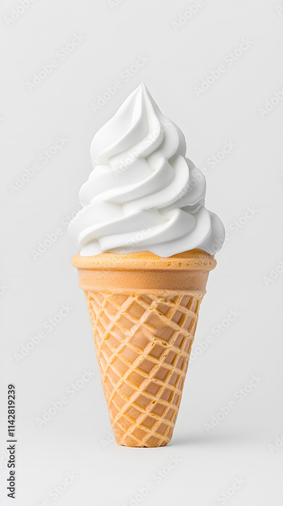 Vanilla ice cream in a waffle cone isolated on white background Vanilla ice cream in a waffle cone isolated on white background