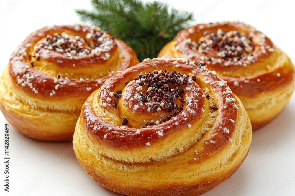 Three pastries on a white surface, ideal for food or dessert photography Three pastries on a white surface, ideal for food or dessert photography