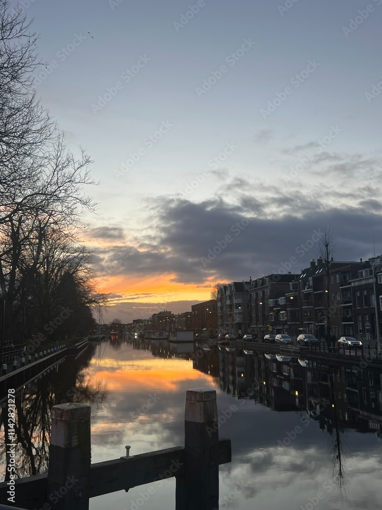 Fototapeta premium sunset in gouda, netherlands