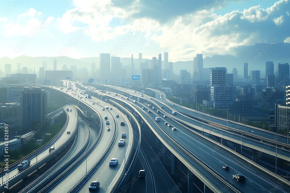 Fototapeta premium City Highway Overpass and Skyline