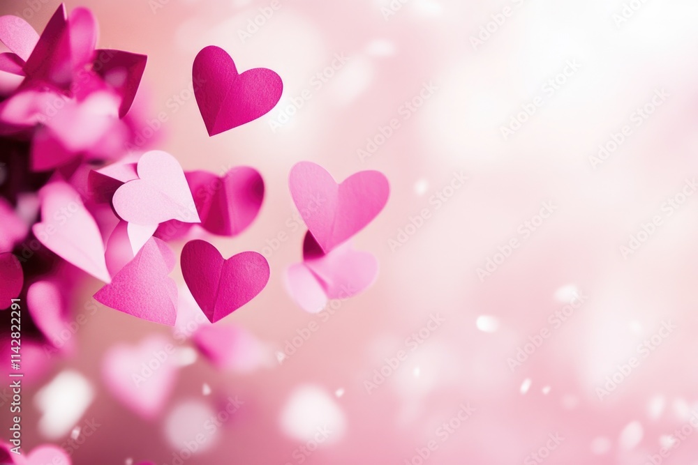 A cluster of pink hearts suspended in mid-air A cluster of pink hearts suspended in mid-air