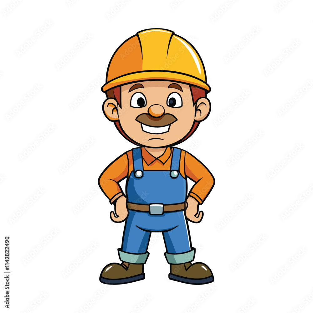 Smiling Cartoon Construction Worker Standing Confidently in Safety Gear – Engineer Illustration Smiling Cartoon Construction Worker Standing Confidently in Safety Gear – Engineer Illustration