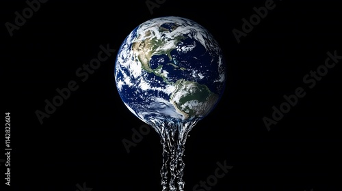 Obraz na płótnie Planet Earth on a black background. Oceans are dripping down. Earth Day, environmentalism, save the Earth, save the water, Ecology concept. w salonie