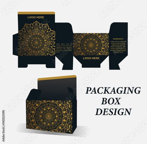 Packaging box design with Box dies line, 3d Box Mockup, icon, frames and Design elements, 3d Illustration, Vector design Template.