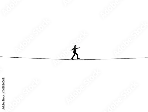 Businessman Tightrope Walk: Minimalist Black and White Illustration