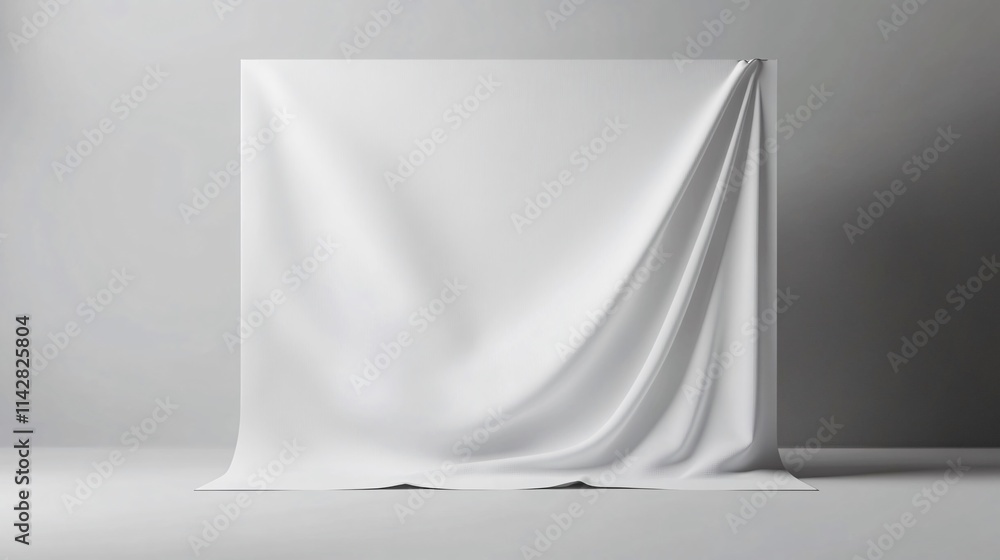 A draped white fabric against a minimalist gray background, creating a serene and elegant atmosphere. A draped white fabric against a minimalist gray background, creating a serene and elegant atmosphere.