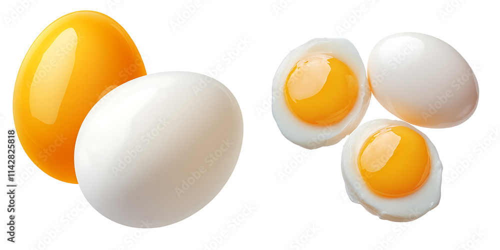 Set of a, White and yellow egg yolk, isolated on a transparent background. Set of a, White and yellow egg yolk, isolated on a transparent background.