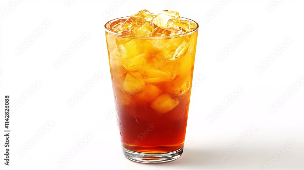 Refreshing iced tea with ice cubes, showcasing a vibrant amber color. Refreshing iced tea with ice cubes, showcasing a vibrant amber color.