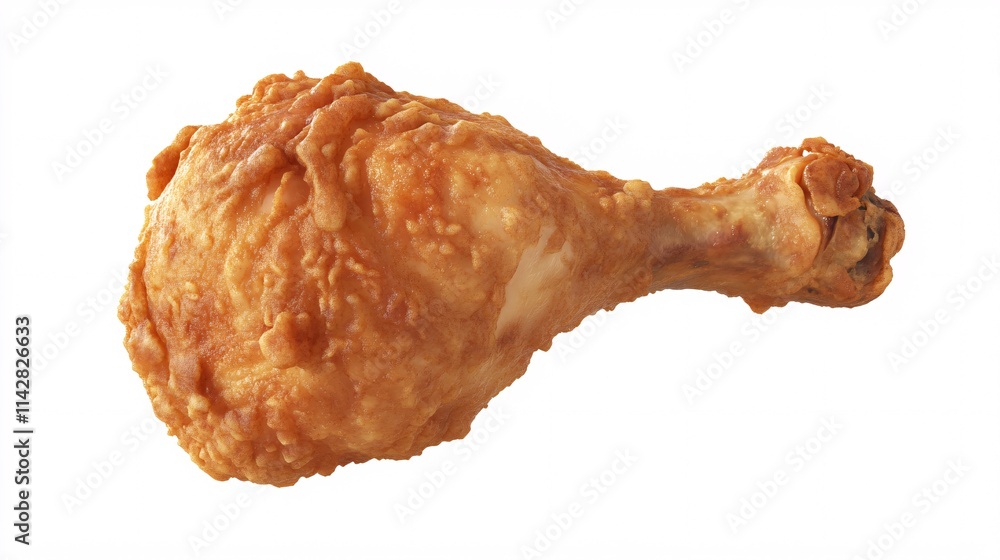 Golden-brown fried chicken drumstick on a white background. Golden-brown fried chicken drumstick on a white background.