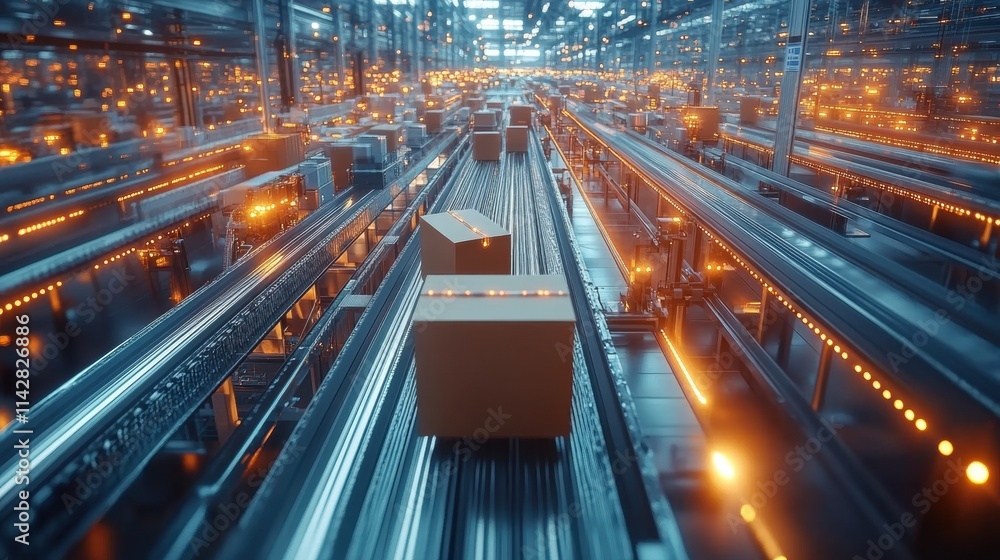 Automated warehouse logistics with conveyor belts and smart packaging technology Automated warehouse logistics with conveyor belts and smart packaging technology