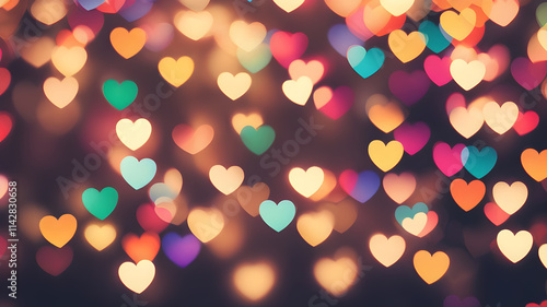  Love symbol heart shpaes in  colorful bokeh lights, concept for Valentine's Day, wedding etc. AI generated image photo