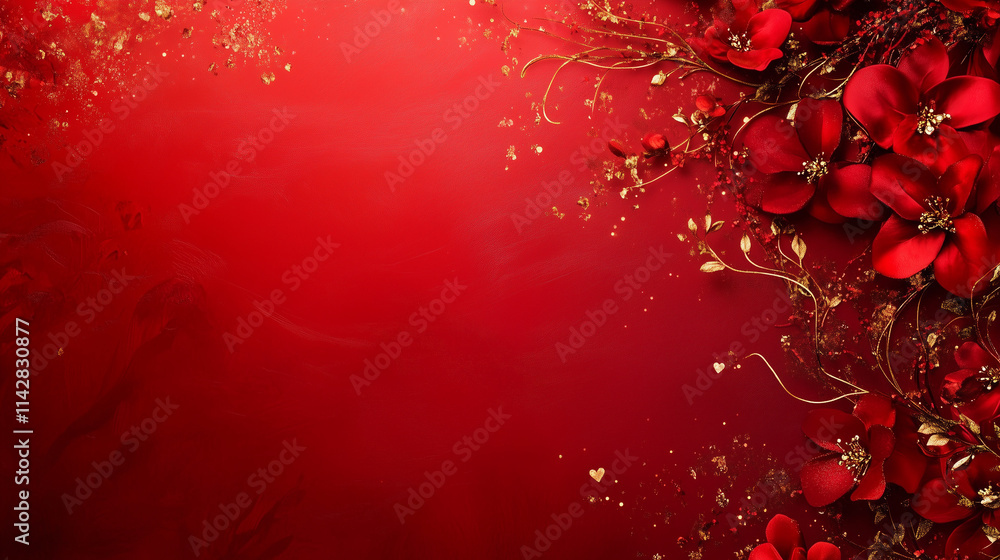 Deep red floral arrangement with gold leaves Deep red floral arrangement with gold leaves