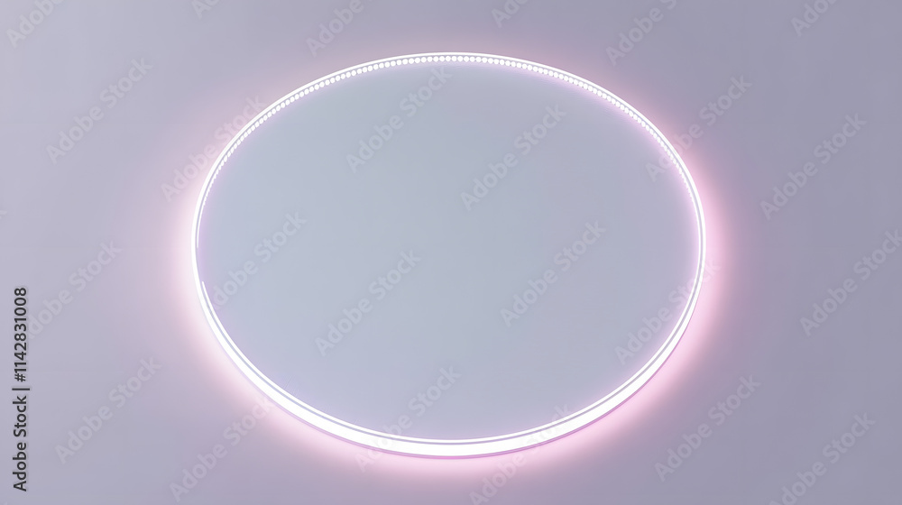 White Surface with Embossed Shape and White Illuminated Edge. Tech Background with Neon Circle. 3D Render. White Surface with Embossed Shape and White Illuminated Edge. Tech Background with Neon Circle. 3D Render.
