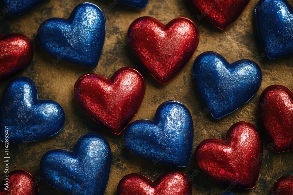A group of colorful chocolate hearts arranged neatly on a table A group of colorful chocolate hearts arranged neatly on a table