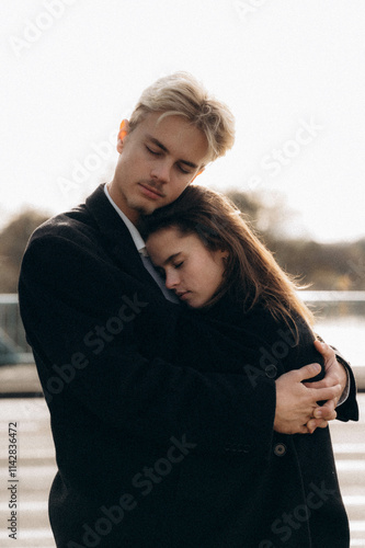 love, intimacy, affection, connection, embrace, warmth, tenderness, closeness, happiness, couple, togetherness, joy, comfort, serene, devotion, romance, support, trust, bonding, peaceful, secure, emot photo