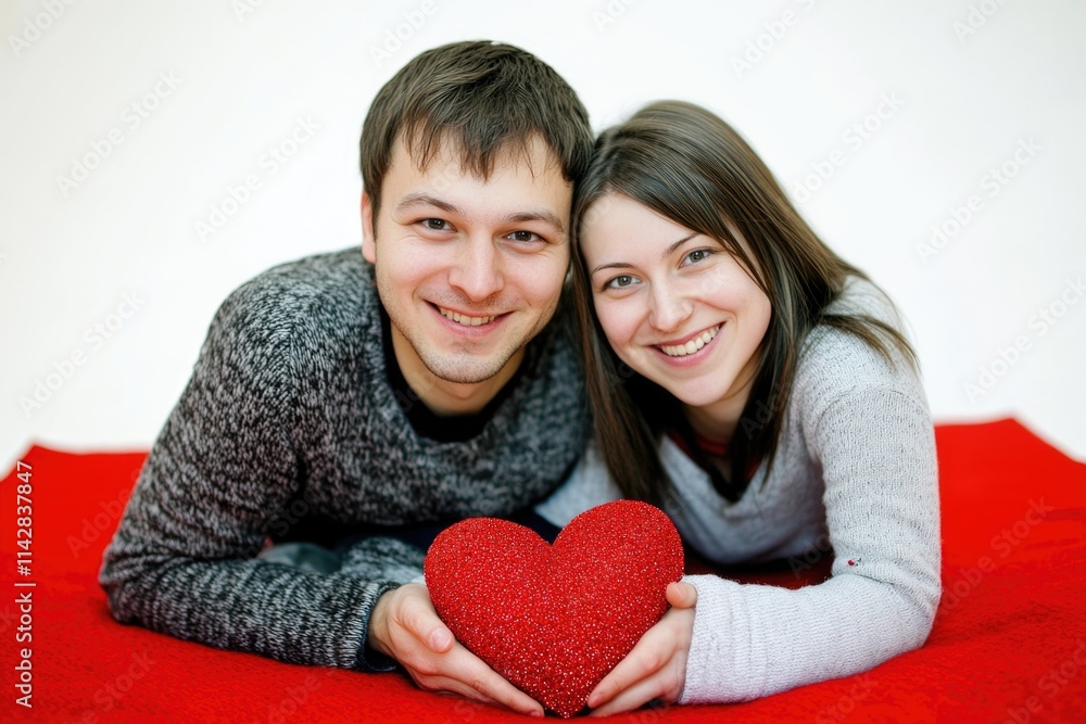 A pair of people holding a red heart symbolizing love and affection