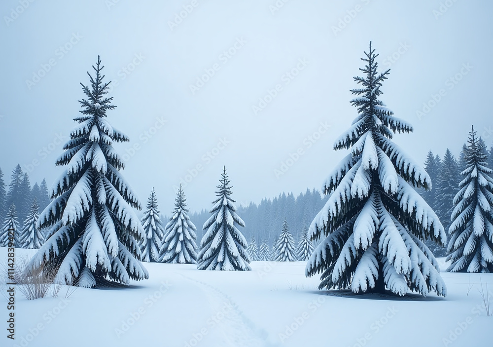 frozen trees stand serene snowy forest landscape cold winter season outdoors frozen trees stand serene snowy forest landscape cold winter season outdoors