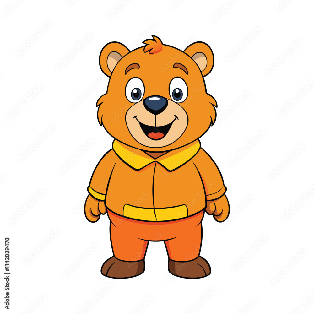 Obraz premium Cartoon Cute Bear Cub in Orange Jumpsuit