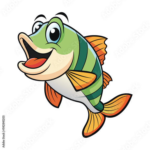 A Happy Cartoon Bass Fish with Big Eyes and Open Mouth