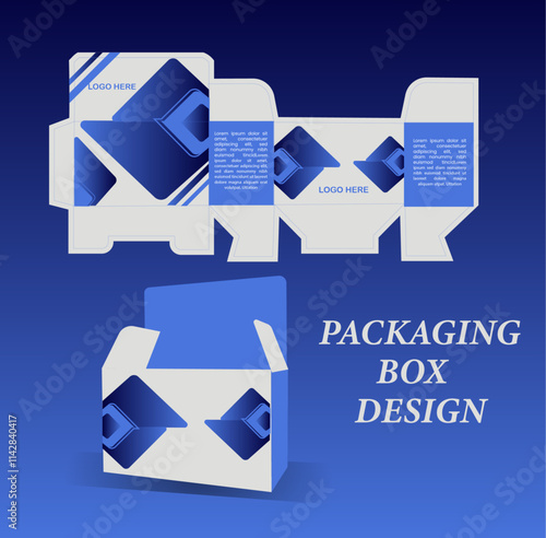 Packaging box design with Box dies line, 3d Box Mockup, icon, frames and Design elements, 3d Illustration, Vector design Template.
