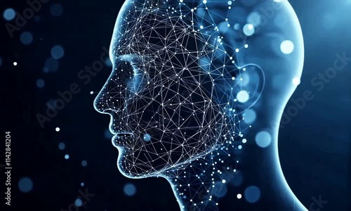 robot human head technology future low poly wireframe side view ai generated video concept