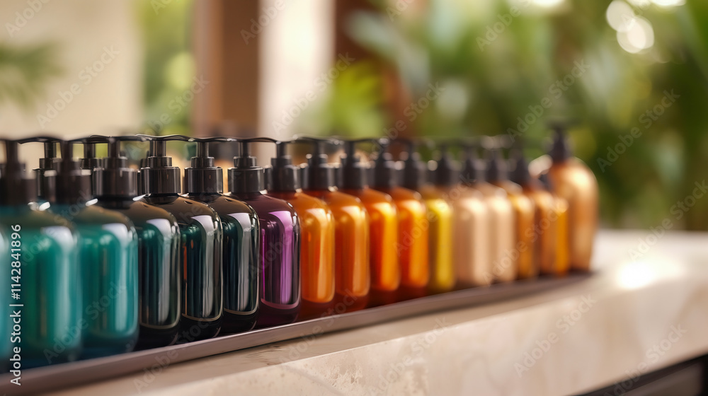 Hair care product display salon environment product showcase relaxed viewpoint beauty concept Hair care product display salon environment product showcase relaxed viewpoint beauty concept