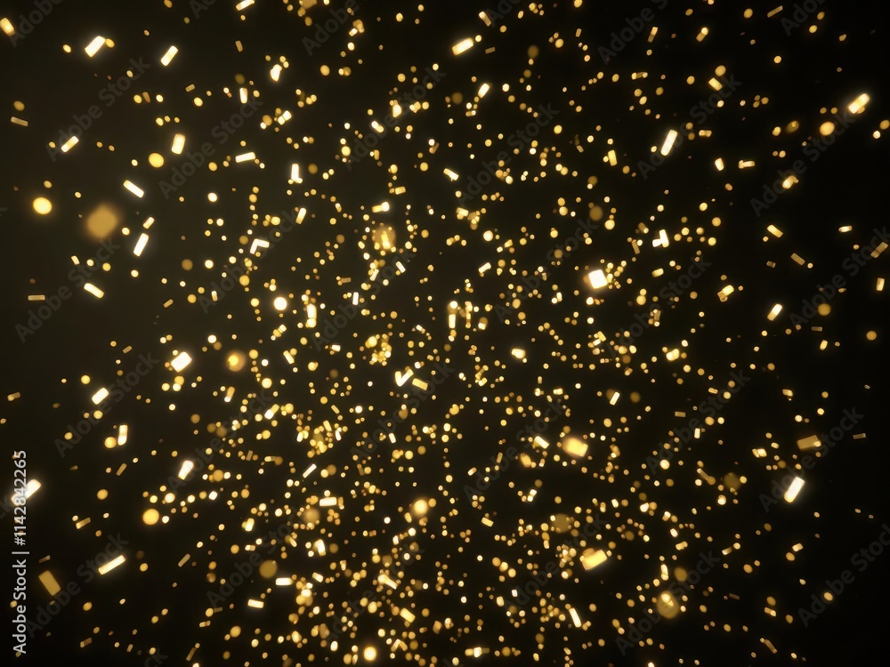 Golden confetti bursts against a dark background, creating a celebratory shower, luxury, abstract, glamorous Golden confetti bursts against a dark background, creating a celebratory shower, luxury, abstract, glamorous