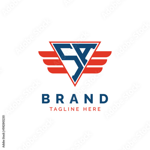 Patriotic SA Logo Initials. Letter SA Winged Logo. Red and Blue Triangle SA with Wing for Aviation, Delivery Services, Sports, Military and Security Agencies photo