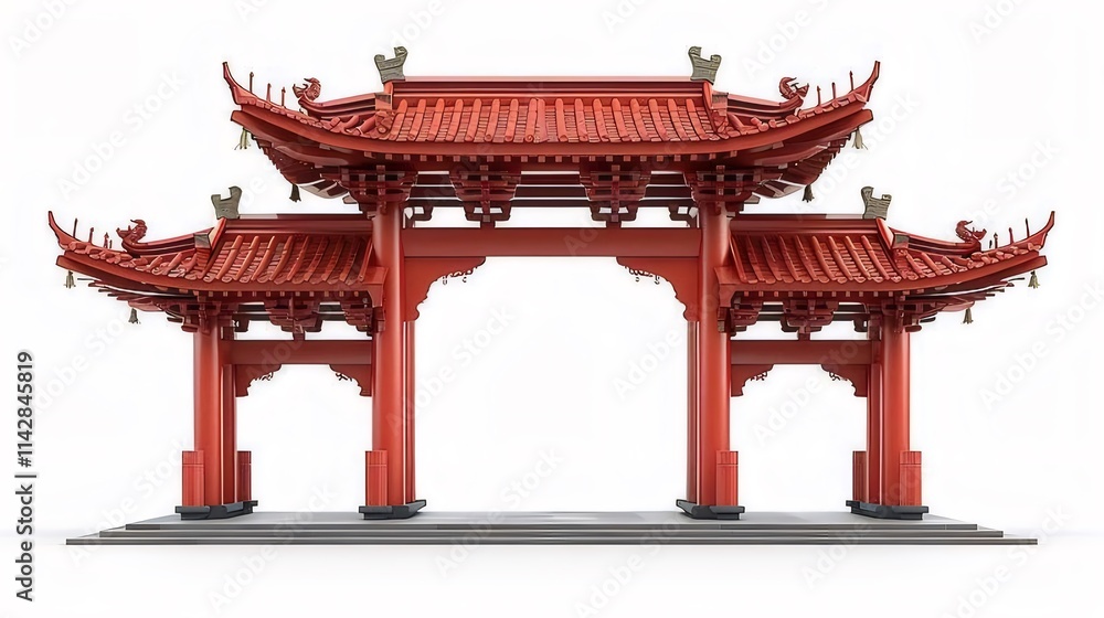 Red Chinese archway gateway isolated on white. Red Chinese archway gateway isolated on white.