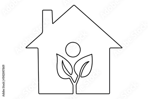 House continuous one line art drawing with outline vector illustratione