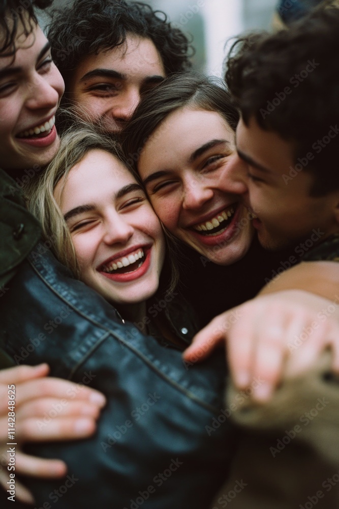 Fototapeta premium A group of friends or family members embracing each other in a warm and cozy moment