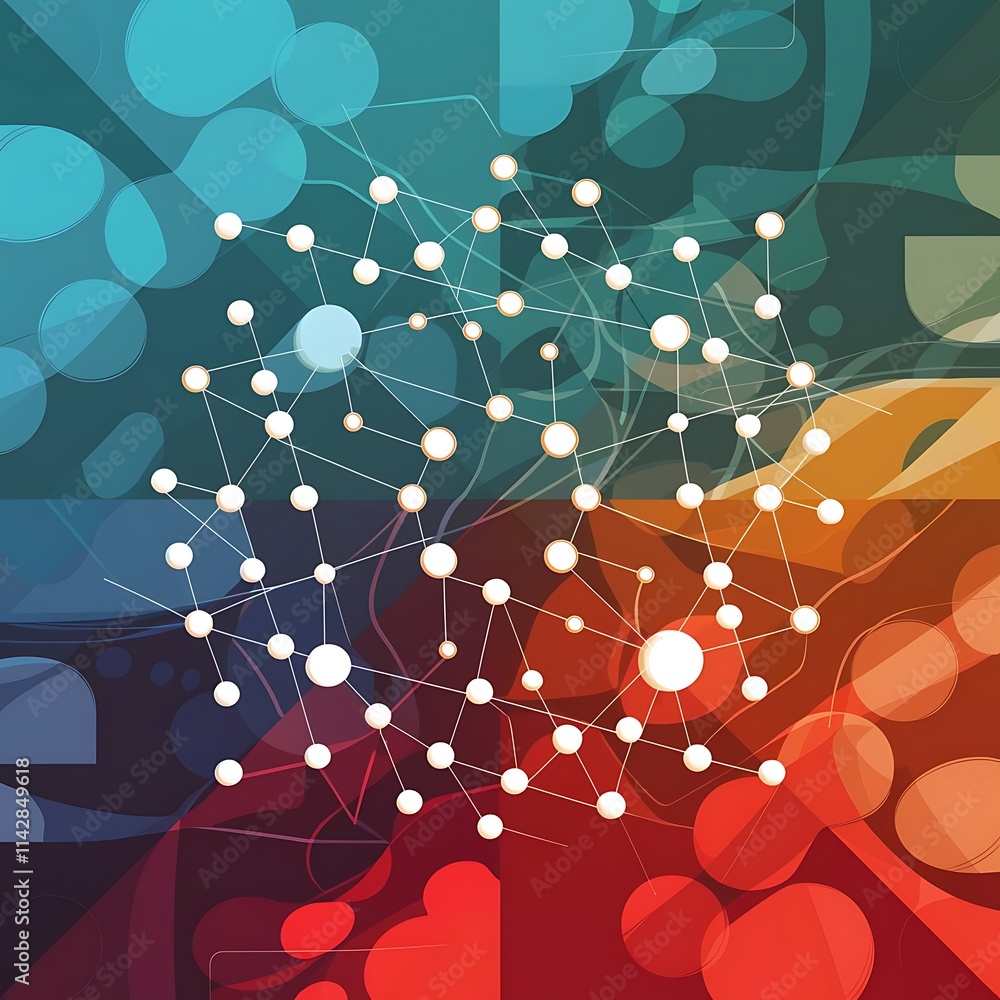 Flat style geometric abstract background round dots or circle connections on color background technology network concept Flat style geometric abstract background round dots or circle connections on color background technology network concept
