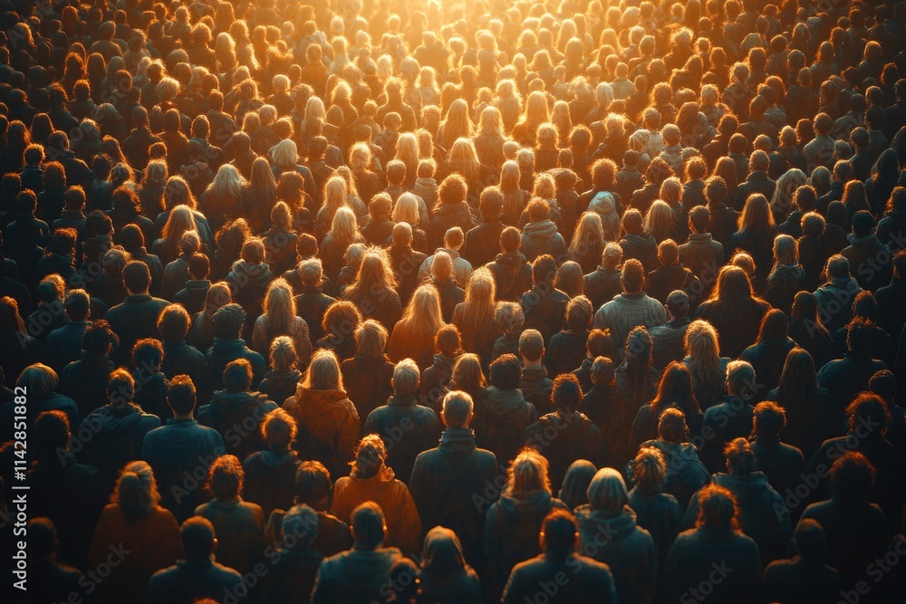 Obraz premium A large group of people gathered near a bright light, suitable for event or celebration scenes