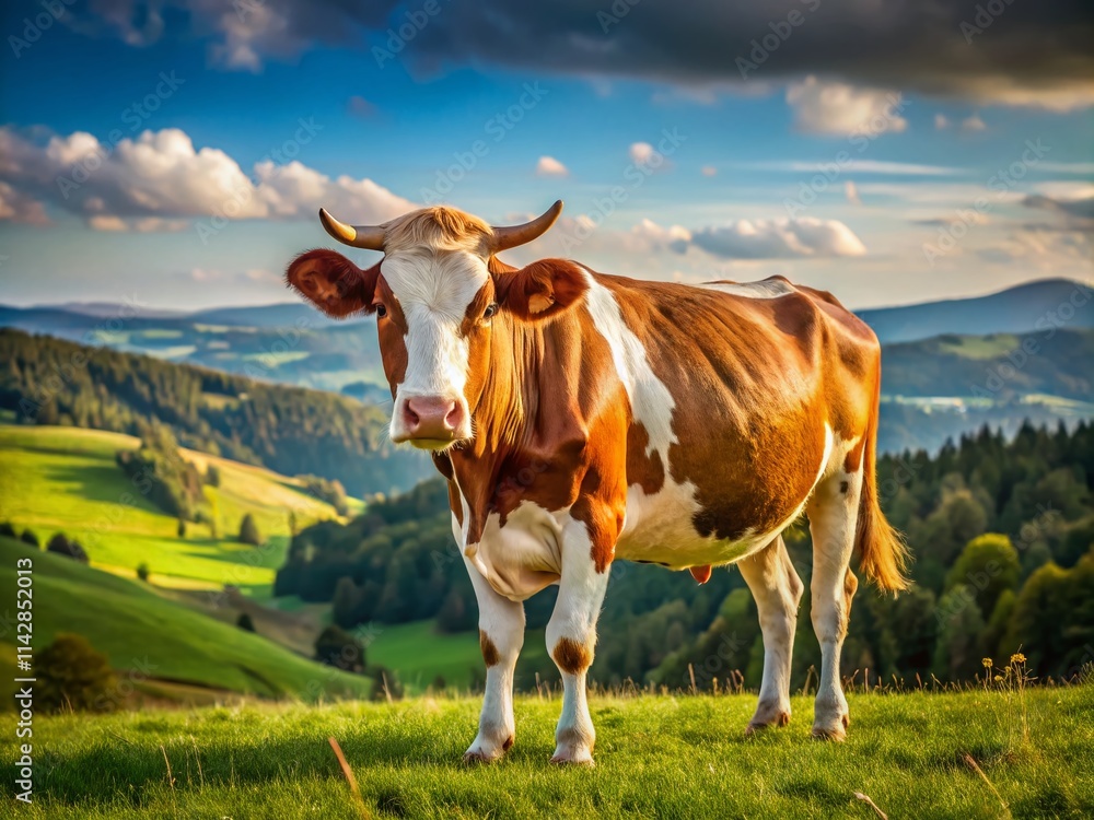Polish Countryside: Cow in Rolling Hills - Rural Idyll, Farm Animal Photography, Pastoral Scene Polish Countryside: Cow in Rolling Hills - Rural Idyll, Farm Animal Photography, Pastoral Scene