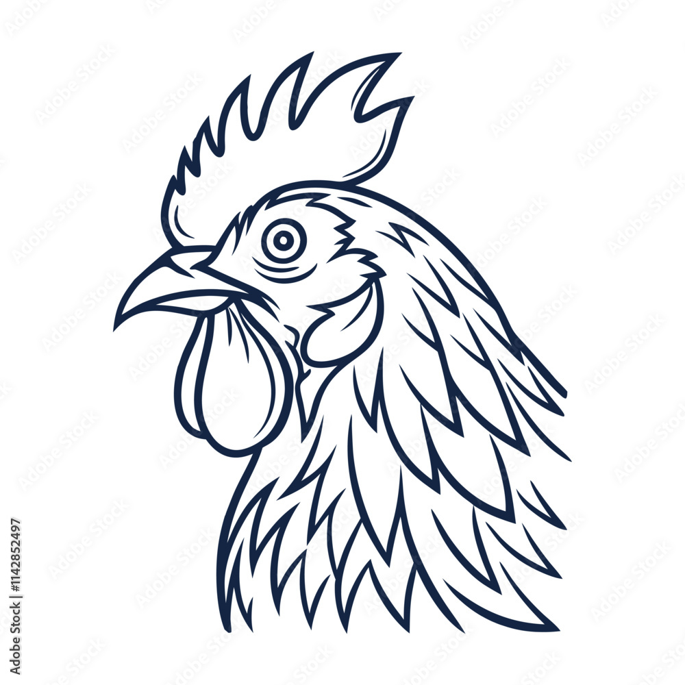 Fototapeta premium Rooster Head Line Art