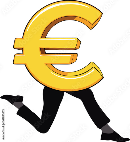 Giant euro currency symbol running on human legs