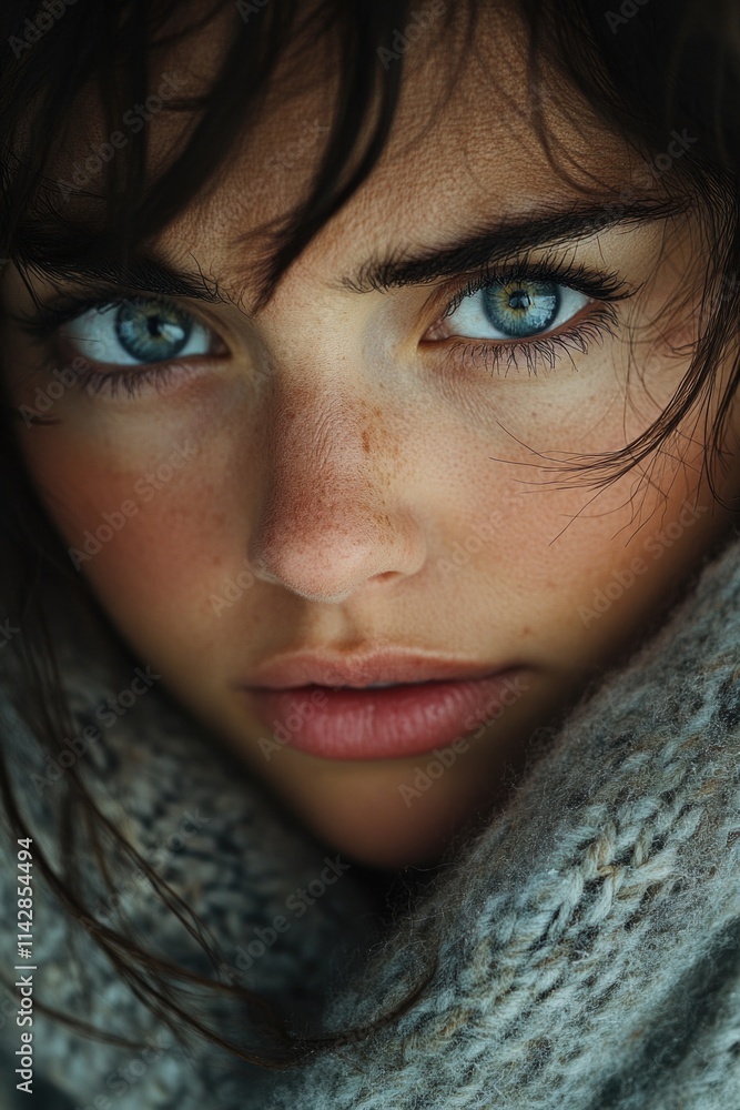 A close-up shot of a woman wearing a scarf A close-up shot of a woman wearing a scarf