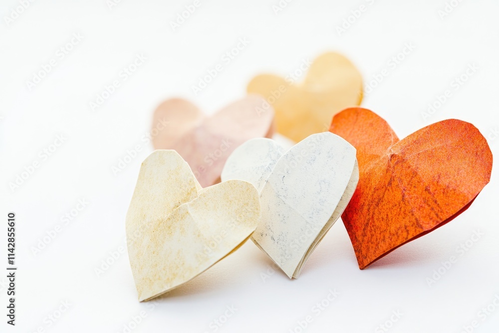 Obraz premium A collection of handmade paper hearts arranged on a clean white surface