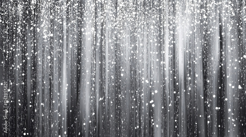 Luxurious silver curtain backdrop with glittering rain-like effects, perfect for new year or christmas celebrations, with ample copy space for festive messages or designs. Resplendent. Illustration