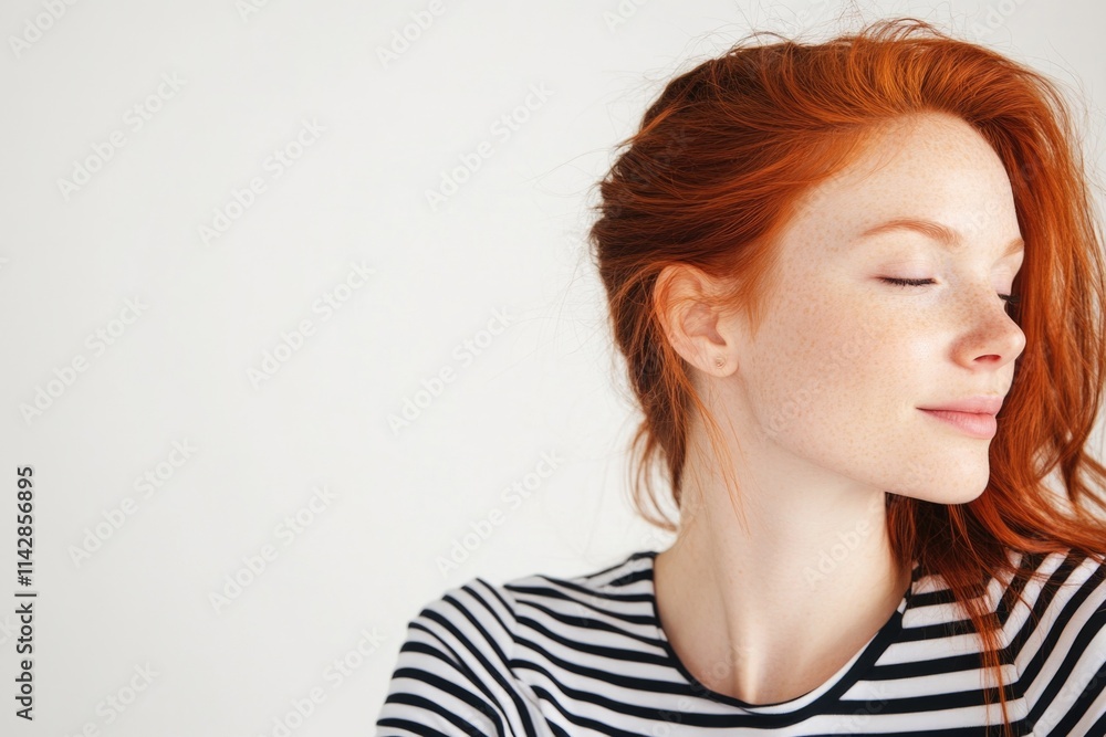 A person with bright red hair wearing a striped shirt, potentially for a casual day out or a unique fashion statement A person with bright red hair wearing a striped shirt, potentially for a casual day out or a unique fashion statement