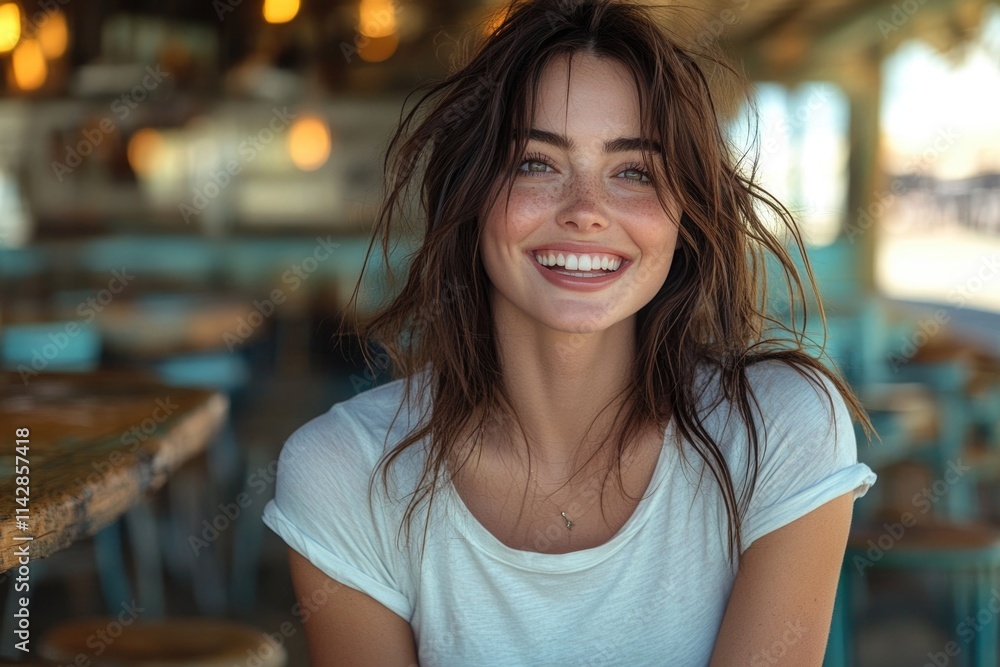 A person enjoying themselves at a table, perfect for use in advertisements, social media or editorial content A person enjoying themselves at a table, perfect for use in advertisements, social media or editorial content