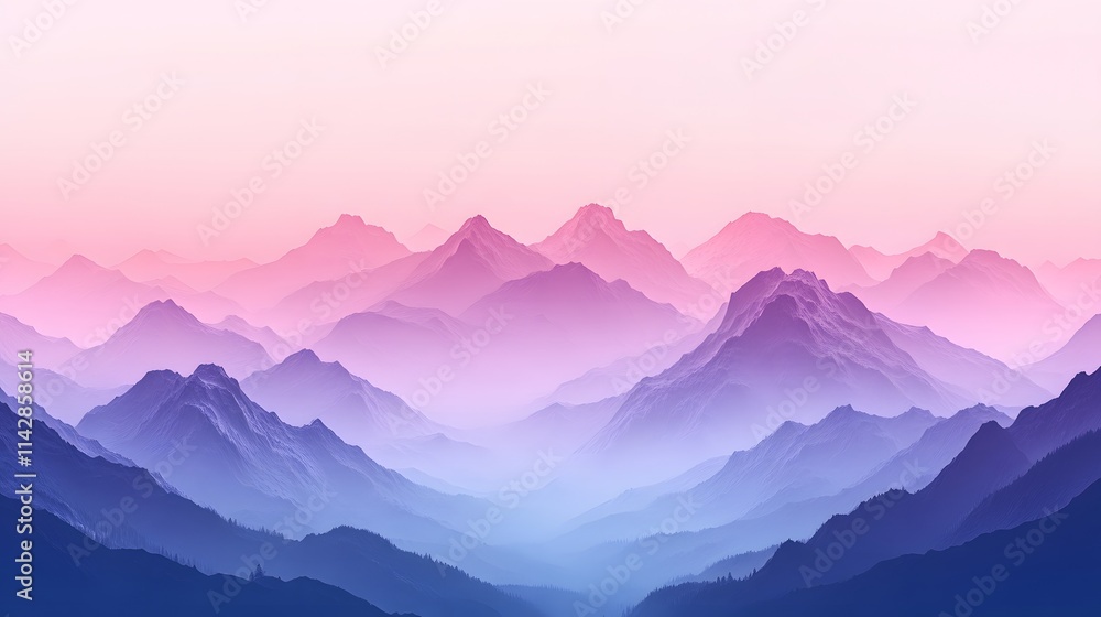 Misty mountain range surrounded by pine forest under a dreamy pink purple sky with soft light and serene atmosphere Misty mountain range surrounded by pine forest under a dreamy pink purple sky with soft light and serene atmosphere