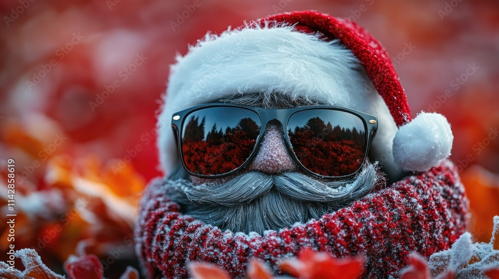 A person wearing sunglasses and a Santa hat, ideal for holiday-themed projects A person wearing sunglasses and a Santa hat, ideal for holiday-themed projects