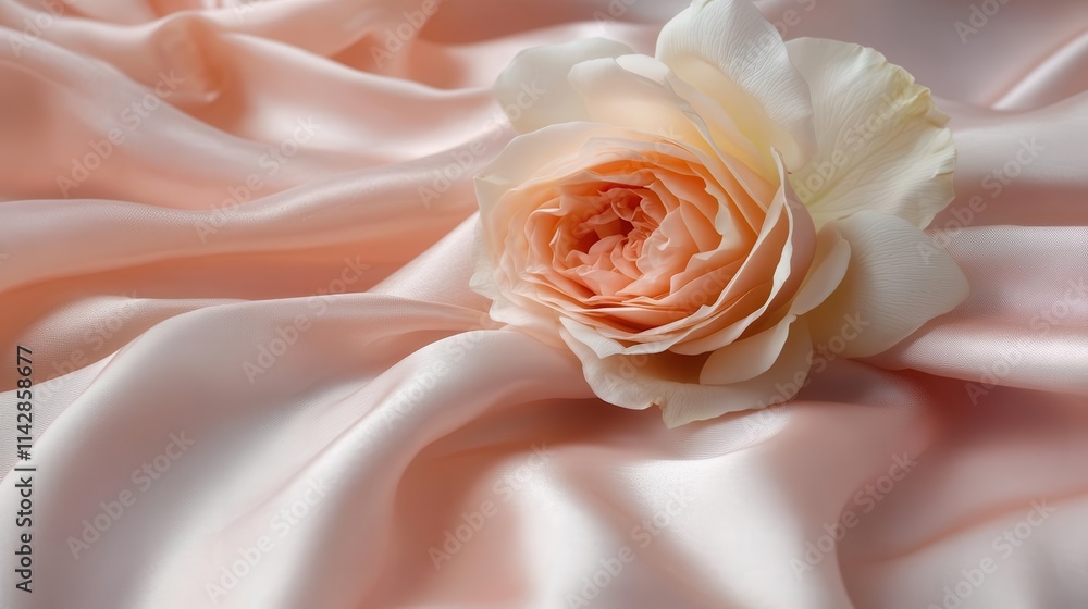 close-up of a beautiful rose flower resting on soft pink silk fabric, showcasing delicate petals and a romantic, elegant atmosphere close-up of a beautiful rose flower resting on soft pink silk fabric, showcasing delicate petals and a romantic, elegant atmosphere